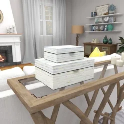 Set Of 2 Shell Mosaic Patterned Wood Box White - Olivia & May -IRIS Storage Deals Store GUEST 82f2608f fd66 41a4 be4a 0b46ca4cb450