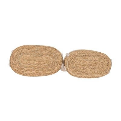 Set Of 2 Oblong Handled Baskets Seagrass & White Cotton Rope By Foreside Home & Garden 3 Set Of 2 Oblong Handled Baskets Seagrass & White Cotton Rope By Foreside Home & Garden - Image 3