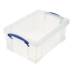 Really Useful Box 9 Liter Plastic Stackable Storage Container With Snap Lid & Built-In Clip Lock Handles For Home Or Office Organization, Clear