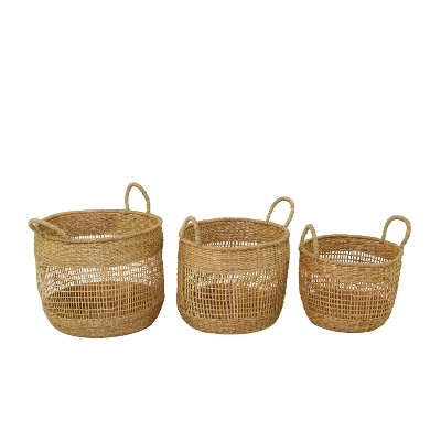 Set Of 3 Seagrass Storage Baskets Brown - Olivia & May 1 Set Of 3 Seagrass Storage Baskets Brown - Olivia & May