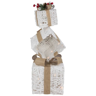 Northlight 25.25" LED Lighted White And Beige Stacked Gift Boxes Christmas Decoration 5 Northlight 25.25" LED Lighted White And Beige Stacked Gift Boxes Christmas Decoration - Image 5