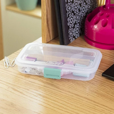 Sterilite Convenient Small Stackable Divided Translucent Storage Box Container With Colored Latch Lid For School And Office Supplies, Clear (24 Pack) 3 Sterilite Convenient Small Stackable Divided Translucent Storage Box Container With Colored Latch Lid For School And Office Supplies, Clear (24 Pack) - Image 3