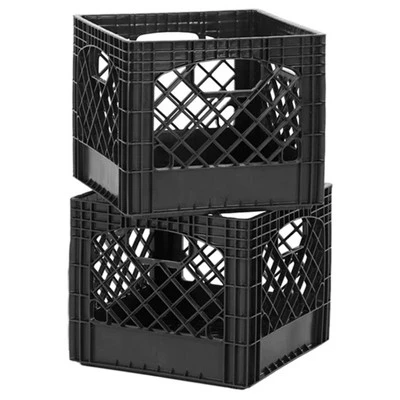 Juggernaut Storage 16 Quart Indoor Outdoor Stackable Heavy-Duty Storage Milk Dairy Crate With Handles For Home, Office, Or Garage, Black (2 Pack) 2 Juggernaut Storage 16 Quart Indoor Outdoor Stackable Heavy-Duty Storage Milk Dairy Crate With Handles For Home, Office, Or Garage, Black (2 Pack) - Image 2