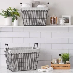 Design Imports Set Of 2 Farmhouse Black Wire Ticking Stripe Liner Baskets Black/White -IRIS Storage Deals Store GUEST 86d0064f d468 4cf7 861b 14cd9c3bb966