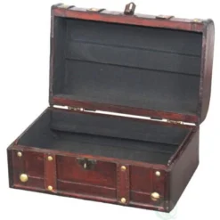 Vintiquewise Decorative Vintage Wood Treasure Box - Wooden Trunk Chest With Handle