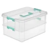 Sterilite Convenient Small Home 2-Tiered Layer Stack Carry Storage Box With Colored Accent Secure Latching Lid, Clear (4 Pack)