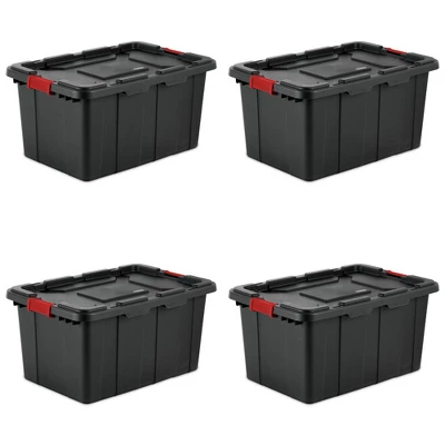 Sterilite 27-Gallon Large Stackable Rugged Storage Tote Container With Red Latching Clip Lid For Garage, Attic, Worksite, Or Camping, Black 5 Sterilite 27-Gallon Large Stackable Rugged Storage Tote Container With Red Latching Clip Lid For Garage, Attic, Worksite, Or Camping, Black - Image 5