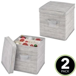 MDesign Square Gift-Wrap Or Ornament Storage Box, Handles, 2 Pack