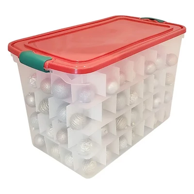 Homz 112 Quart Stackable Durable Plastic Clear Base Holiday Storage Container Tote Box With Latching Carry Handles And Dividers, Clear (2 Pack) 4 Homz 112 Quart Stackable Durable Plastic Clear Base Holiday Storage Container Tote Box With Latching Carry Handles And Dividers, Clear (2 Pack) - Image 4