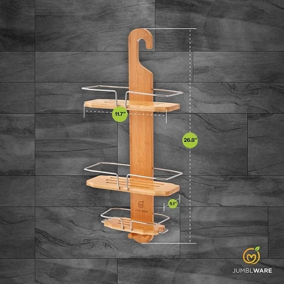 JumblWare Bamboo Shower Caddy, Hanging 3-Tier Shower Organizer 4 JumblWare Bamboo Shower Caddy, Hanging 3-Tier Shower Organizer - Image 4