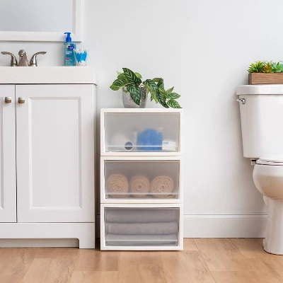 IRIS 3pk Plastic Storage Drawer White 4 IRIS 3pk Plastic Storage Drawer White - Image 4