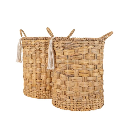 Set Of 2 Hand Woven With Tassel Baskets Water Hyacinth, Metal & Cotton Rope By Foreside Home & Garden 6 Set Of 2 Hand Woven With Tassel Baskets Water Hyacinth, Metal & Cotton Rope By Foreside Home & Garden - Image 6