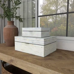 Set Of 2 Shell Mosaic Patterned Wood Box White - Olivia & May -IRIS Storage Deals Store GUEST 8b7f3560 5be1 44c9 8dfa 04f0989ab760