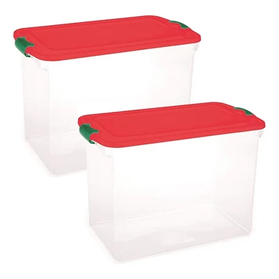 Homz 112 Quart Stackable Durable Plastic Clear Base Holiday Storage Container Tote Box With Latching Carry Handles And Dividers, Clear (4 Pack) 1 Homz 112 Quart Stackable Durable Plastic Clear Base Holiday Storage Container Tote Box With Latching Carry Handles And Dividers, Clear (4 Pack)
