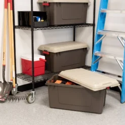 IRIS 82qt Store-It-All Container With Buckles Black/Red