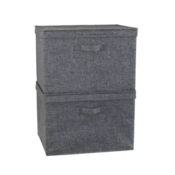 Household Essentials Set Of 2 Wide Storage Boxes With Lids Graphite Linen