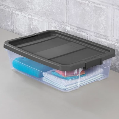 Sterilite 40 Quart Clear Plastic Modular Stacker Storage Bin Tote Containers With Latching Lids And Textured Sure-Grip Surfaces, Flat Gray 4 Sterilite 40 Quart Clear Plastic Modular Stacker Storage Bin Tote Containers With Latching Lids And Textured Sure-Grip Surfaces, Flat Gray - Image 4