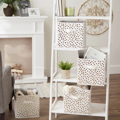 Set Of 4 11" X 11" X 11" Nonwoven Polyester Small Dots Square Storage Cube White/Gold - Design Imports 8 Set Of 4 11" X 11" X 11" Nonwoven Polyester Small Dots Square Storage Cube White/Gold - Design Imports - Image 8