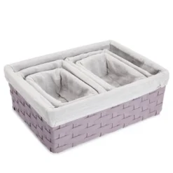Juvale 5 Piece Set Woven Nesting Storage Baskets, Decorative Wicker Bins For Organizing, Lavender, 3 Sizes -IRIS Storage Deals Store GUEST 8f96203f 99f5 495f bc81 ef6742cf582e