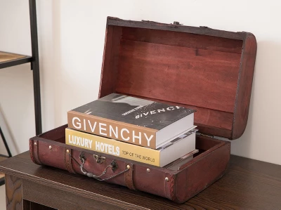 Vintiquewise Pirate Style Cherry Vintage Wooden Luggage With X Design 1 Vintiquewise Pirate Style Cherry Vintage Wooden Luggage With X Design