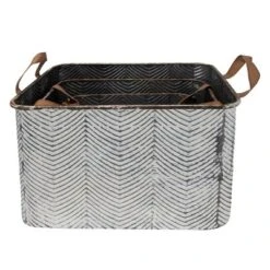 Set Of 3 Rustic Whitewashed Pattern Galvanized Metal Decorative Storage Bins With Faux Leather Handles - Foreside Home And Garden -IRIS Storage Deals Store GUEST 90cfb789 9432 4c76 b47a 7443a5cee25a