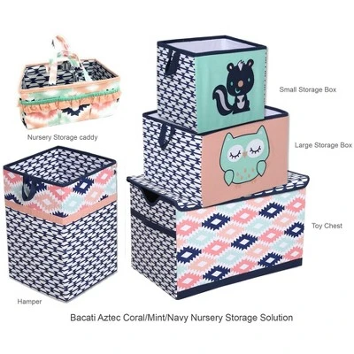 Bacati - Emma Aztec Design Coral/Mint/Navy Storage Toy Chest 2 Bacati - Emma Aztec Design Coral/Mint/Navy Storage Toy Chest - Image 2