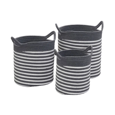 Household Essentials Set Of 3 Cotton Striped Baskets 1 Household Essentials Set Of 3 Cotton Striped Baskets
