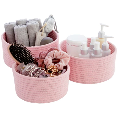 Farmlyn Creek 3-Pack Cotton Woven Baskets For Storage, Pink Rope Montessori Organizer Set For Storing Supplies ( 3 Sizes In Small, Medium And Large) 4 Farmlyn Creek 3-Pack Cotton Woven Baskets For Storage, Pink Rope Montessori Organizer Set For Storing Supplies ( 3 Sizes In Small, Medium And Large) - Image 4