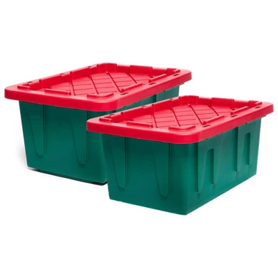 HOMZ 4415MXDC.02 Durabilt 15 Gallon Heavy Duty Impact Resistant Stackable Holiday Storage Tote With Snap-Fit Lid, Green/Red (4 Pack) 4 HOMZ 4415MXDC.02 Durabilt 15 Gallon Heavy Duty Impact Resistant Stackable Holiday Storage Tote With Snap-Fit Lid, Green/Red (4 Pack) - Image 4