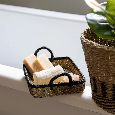 Black Trim Woven Seagrass & Rope Tray By Foreside Home & Garden 1 Black Trim Woven Seagrass & Rope Tray By Foreside Home & Garden