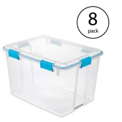 Sterilite 80 Quart Clear Plastic Stackable Storage Container Box Bin With Air Tight Gasket Seal Latching Lid Long Term Organizing Solution, 8 Pack