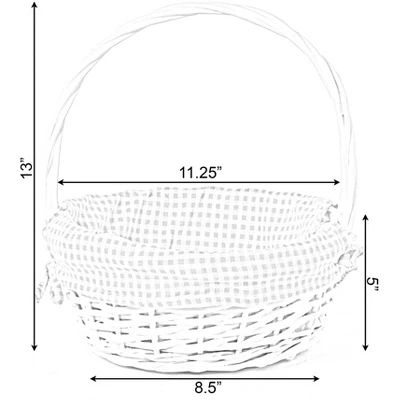 Wickerwise White Round Willow Gift Basket, With Gingham Liner And Handles 4 Wickerwise White Round Willow Gift Basket, With Gingham Liner And Handles - Image 4
