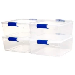 Homz Heavy Duty Modular Clear Plastic Stackable Storage Tote Containers With Latching And Locking Lids, 15.5 Quart Capacity, 12 Pack