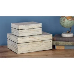 Set Of 2 Shell Mosaic Patterned Wood Box White - Olivia & May -IRIS Storage Deals Store GUEST 9a284db4 8588 4ed9 94bf e8fb6efd1b40