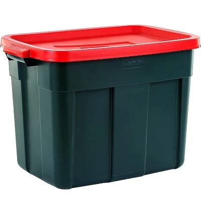 Rubbermaid Roughneck 18 Gallon Durable Plastic Holiday Storage Tote With Snap Tight Recessed Lid For Seasonal Decorations, Green And Red (6 Pack) 1 Rubbermaid Roughneck 18 Gallon Durable Plastic Holiday Storage Tote With Snap Tight Recessed Lid For Seasonal Decorations, Green And Red (6 Pack)