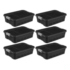 Sterilite 10 Gallon Under Bed Stackable Rugged Industrial Storage Tote Containers With Gray Latching Clip Lids For Garage, Attic, Or Worksite -IRIS Storage Deals Store GUEST 9a7f051b fc75 47fc aff8 0795f83a95d8