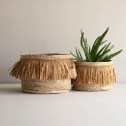 Set Of 2 Natural Woven Natural Seagrass & Faux Raffia Basket - Foreside Home & Garden -IRIS Storage Deals Store GUEST 9d07c8ed dbf6 419b 95a5 7ccaf453113f