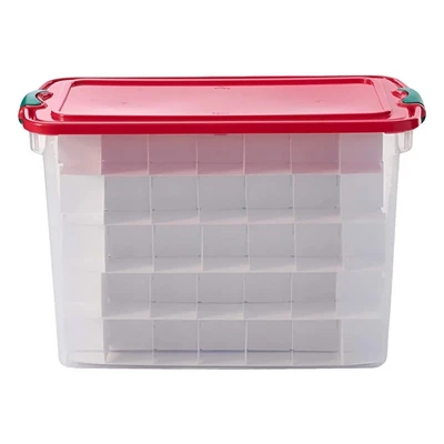 Homz 112 Quart Stackable Durable Plastic Clear Base Holiday Storage Container Tote Box With Latching Carry Handles And Dividers, Clear (4 Pack) 3 Homz 112 Quart Stackable Durable Plastic Clear Base Holiday Storage Container Tote Box With Latching Carry Handles And Dividers, Clear (4 Pack) - Image 3