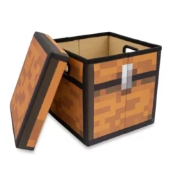 Ukonic Minecraft Brown Chest Fabric Storage Bin Cube Organizer With Lid | 13 Inches