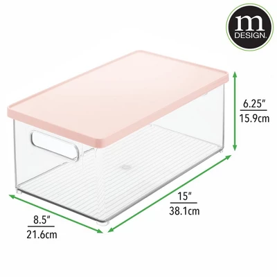 MDesign Plastic Storage Bin Box Container - Lid, Built-In Handles, Clear/Pink 5 MDesign Plastic Storage Bin Box Container - Lid, Built-In Handles, Clear/Pink - Image 5