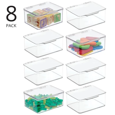 MDesign Plastic Stackable Toy Storage Bin Box With Lid, 8 Pack - Clear 1 MDesign Plastic Stackable Toy Storage Bin Box With Lid, 8 Pack - Clear