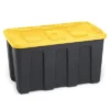 Homz 34-Gallon Durabilt Plastic Stackable Home Office Garage Storage Organization Container Bin W/Lid And Handles, Black/Yellow (2 Pack)