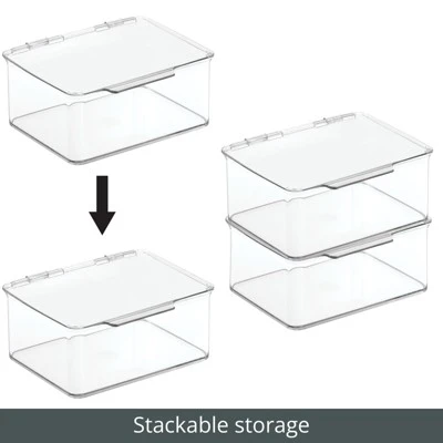 MDesign Plastic Craft Room Storage Organizer Box With Hinged Lid, 8 Pack, Clear 4 MDesign Plastic Craft Room Storage Organizer Box With Hinged Lid, 8 Pack, Clear - Image 4