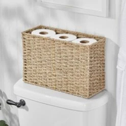MDesign Large Rustic Woven Seagrass Toilet Tank Bathroom Storage Basket