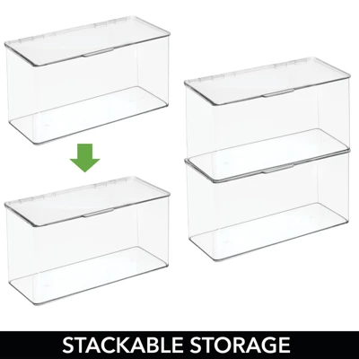 MDesign Plastic Stackable Toy/Game Storage Bin Box - Hinged Lid - 4 Pack 3 MDesign Plastic Stackable Toy/Game Storage Bin Box - Hinged Lid - 4 Pack - Image 3