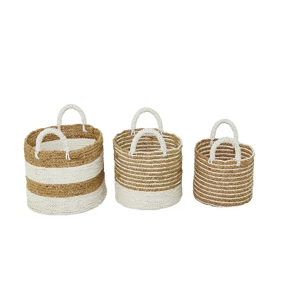 Set Of 3 Seagrass Storage Baskets Brown/White - Olivia & May 6 Set Of 3 Seagrass Storage Baskets Brown/White - Olivia & May - Image 6