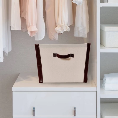 Household Essentials Canvas Bin With Vegan Leather 1 Household Essentials Canvas Bin With Vegan Leather