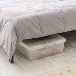 IRIS 40qt Underbed Plastic Storage Container With Lid And Buckles Clear