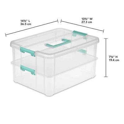 Sterilite Convenient Small Home 2-Tiered Layer Stack Carry Storage Box With Colored Accent Secure Latching Lid, Clear (4 Pack) 4 Sterilite Convenient Small Home 2-Tiered Layer Stack Carry Storage Box With Colored Accent Secure Latching Lid, Clear (4 Pack) - Image 4