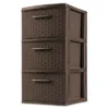 Sterilite 3 Drawer Wicker Weave Decorative Storage Organization Container Cabinet Tower With Driftwood Handles, Espresso (4 Pack)